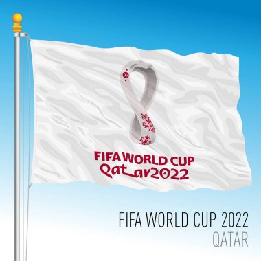 DOHA, Katar, Kasım-Aralık 2022 - Bayrak, flama, vektör illüstrasyon Katar 2022 Dünya Kupası logosu