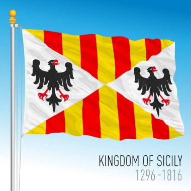 Sicilya Krallığı tarihi bayrak, 1296 - 1816, vektör illüstrasyon
