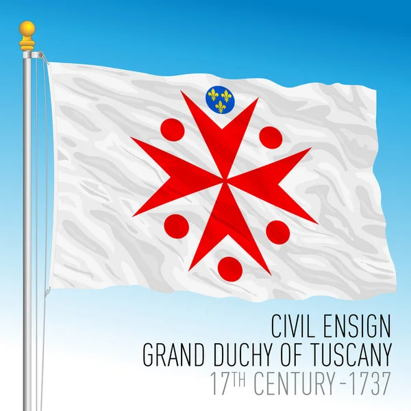 托斯卡纳大公国 意大利国旗 17世纪至1737年 矢量图解 — 图库矢量图片