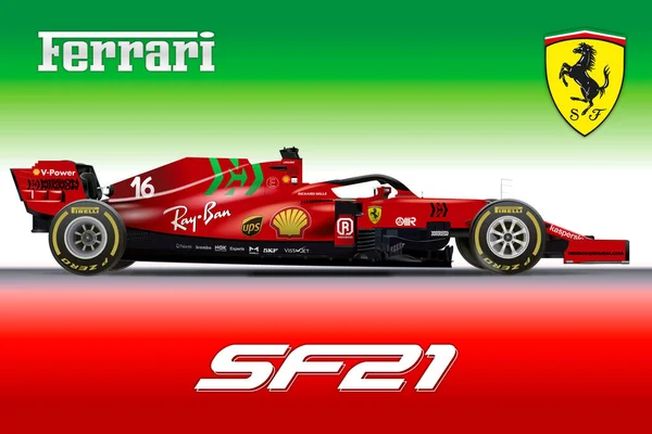 Talya 2021 Yılı Ferrari Sf21 Formula Dünya Şampiyonası Numara Charles — Stok Vektör