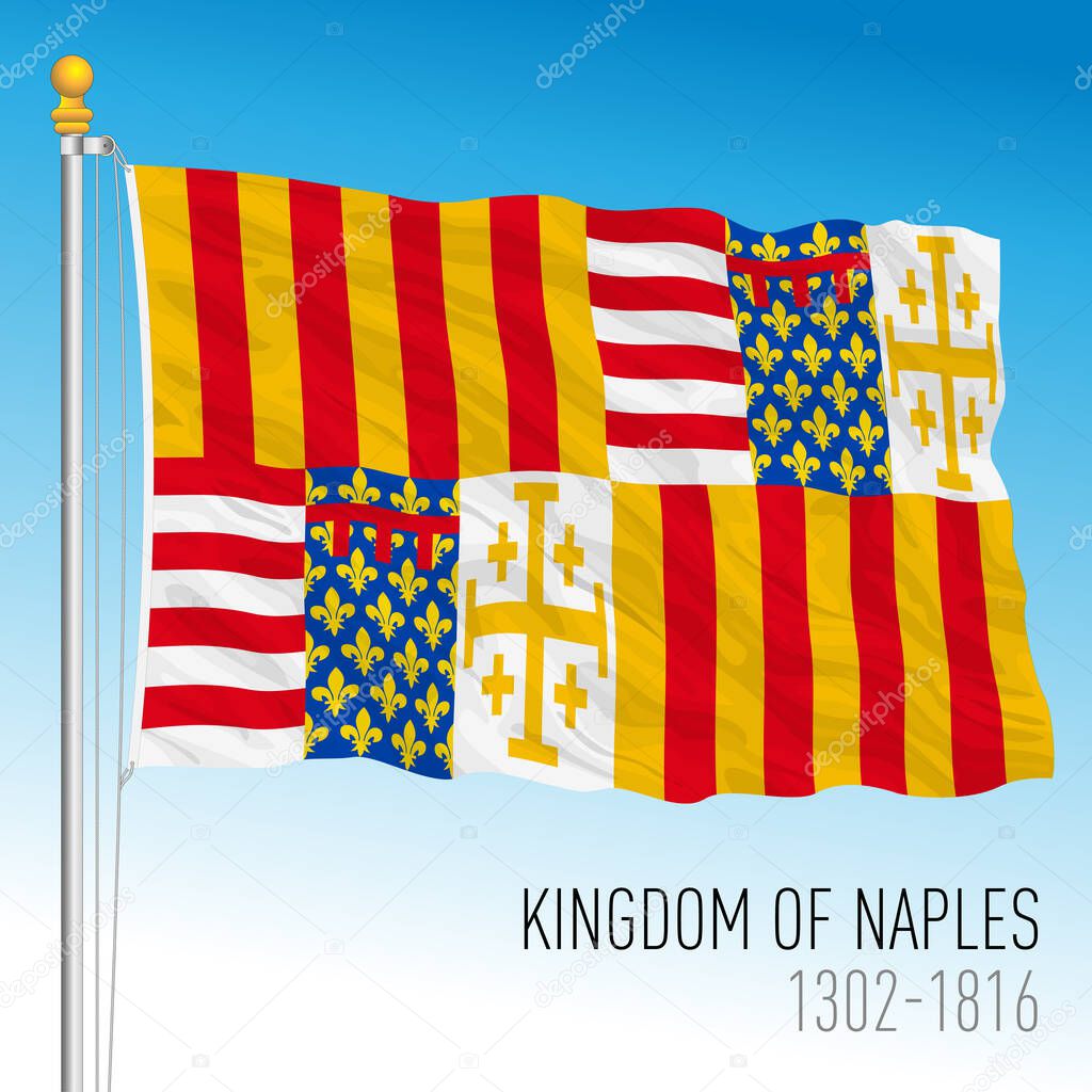 Kingdom of Naples historical flag, Italy, 1302 - 1816, vector illustration