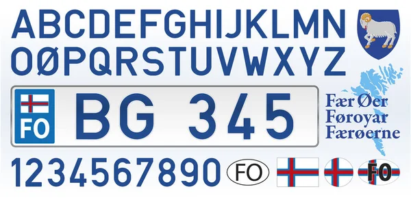 Faer Oer Foroyar Car License Plate Letters Numbers Symbols Vector — Wektor stockowy