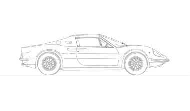 Ferrari Dino 246 GTS vintage super car, italian design, vector illustration outline, editorial