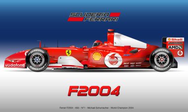 Maranello, Modena, İtalya, 2004 yılı - Ferrari F1 2004 dünya şampiyonu, Michael Schumacher, illüstrasyon