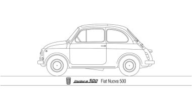 İtalya, 1957 yılı, Nuova Fiat 500 popüler araba, illüstrasyon özeti
