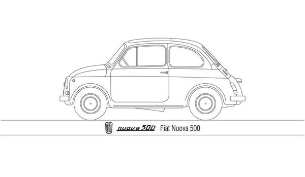 Italy Year 1957 Nuova Fiat 500 Popular Car Illustration Outlined — Stock Vector