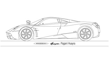 Modena, İtalya, Yıl 2022, Pagani Huayra süper araba silueti özetlendi, illüstrasyon