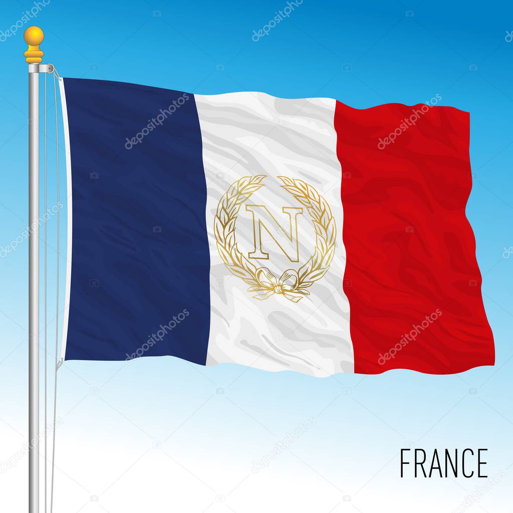 French flag with Napoleon Bonaparte symbol, vector illustration