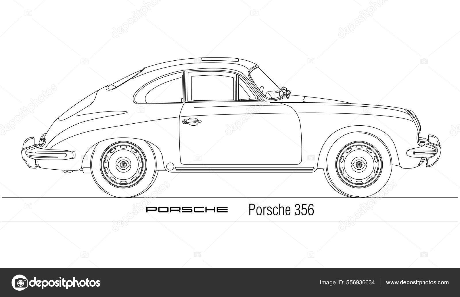 Винтажный Автомобиль Porsche 356 Силуэт Иллюстрация Векторное.