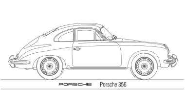 Porsche 356 model, siluet çizilmiş, illüstrasyon.