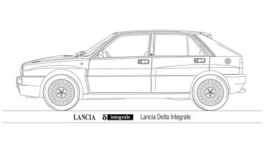 Lancia Delta Integrale Ralli klasik otomobili, İtalya, beyaz arka planda resmin ana hatları