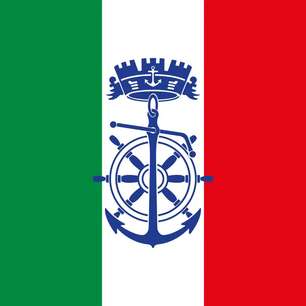 Accademia Militare Navale Livorno Stemma Sulla Bandiera Marina Militare Italiana — Vettoriale Stock