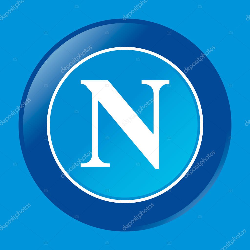 Naples, Italy, April 2022 - Napoli SSC Football Club brand logo on the light blue color, illustration