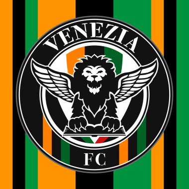 Venedik, İtalya, Nisan 2022 - Venezia F.C. Futbol kulübü logosu turuncu, yeşil ve siyah renkli, illüstrasyon