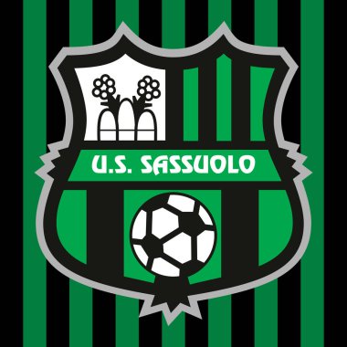 Sassuolo, İtalya, Nisan 2022 - Sassuolo U.S.S Futbol Kulübü logosu üzerinde yeşil ve siyah renkli bayrak, illüstrasyon