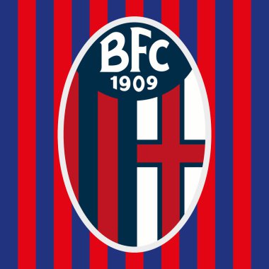Bolonya, İtalya, Nisan 2022 - Bologna F.C. Futbol kulübü logosu kırmızı ve mavi renkli, illüstrasyon