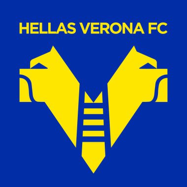 Verona, İtalya, Nisan 2022 - Hellas Verona F.C. Futbol kulübü logosu, sarı ve mavi renkli, illüstrasyon