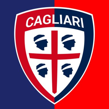 Cagliari, İtalya, Nisan 2022 - Cagliari F.C. Futbol kulübü logosu kırmızı ve mavi renkli, illüstrasyon