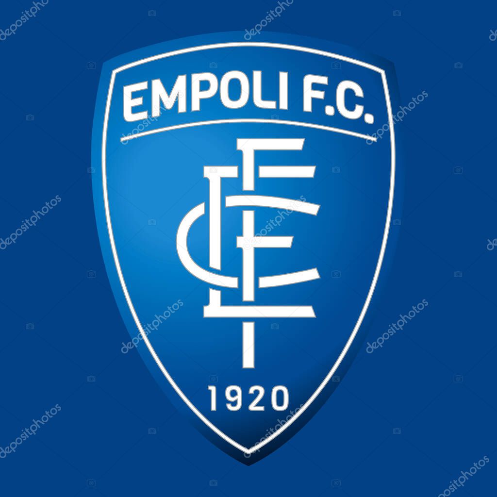 Empoli, Italy, April 2022 - Empoli F.C. Football Club brand logo with blue color flag, illustration