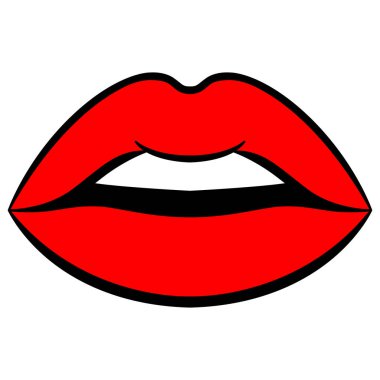 Beyaz arkaplanda kırmızı dudaklar, vektör illüstrasyonu