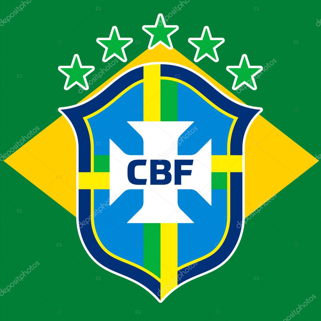 Brazil football federation logo with national flag, FIFA World Cup 2022, illustration