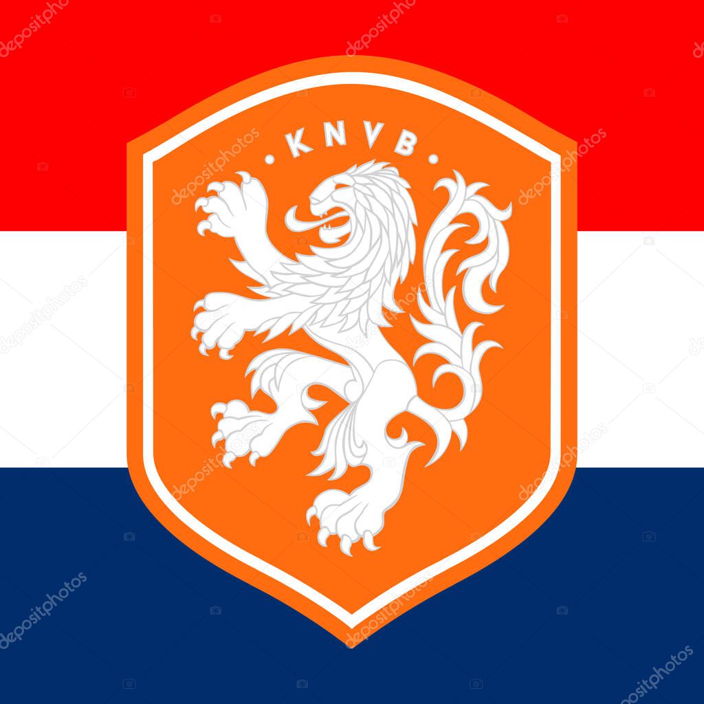 Netherlands football federation logo with national flag, FIFA World Cup 2022, illustration