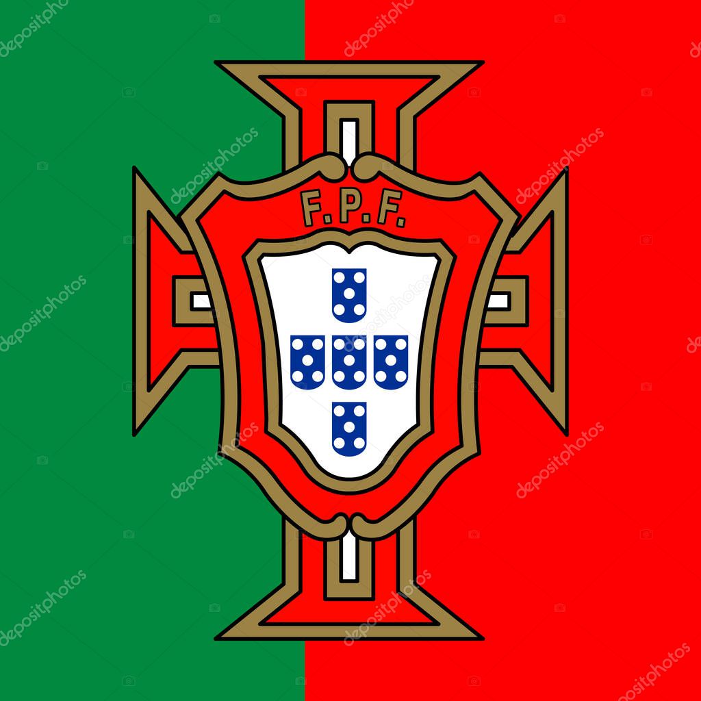 Portugal football federation logo with national flag, FIFA World Cup 2022, illustration