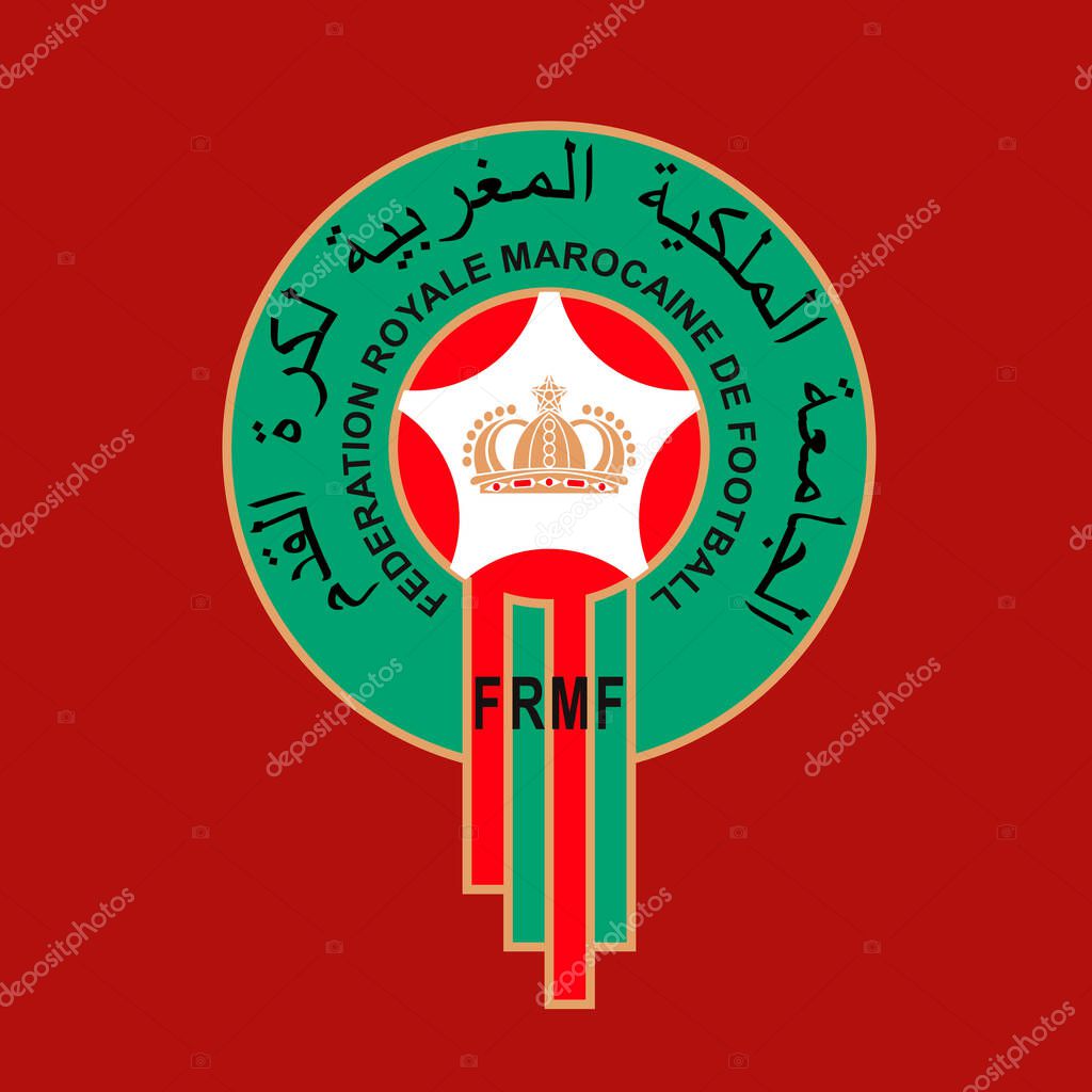 Morocco football federation logo with national flag, FIFA World Cup 2022, illustration