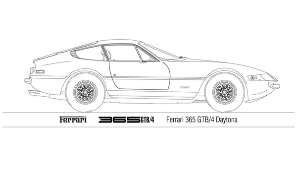 Ferrari 365 Gtb4 Daytona Sagoma Delineata Disegnare Auto Sportive Epoca — Vettoriale Stock