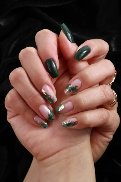 Feminine Decorated Nails Green Colors — Photo