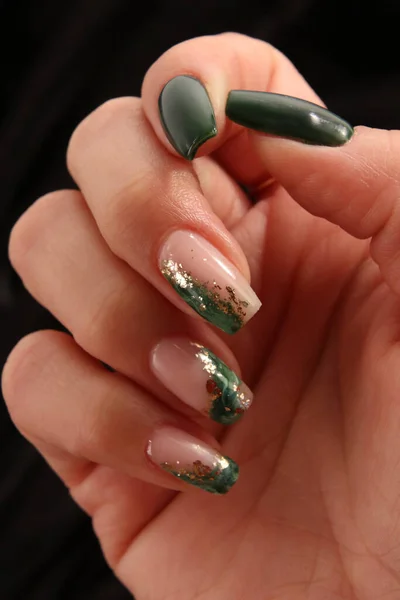Feminine Decorated Nails Green Colors — Stock Photo, Image