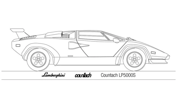 Lamborghini Countach Lp5000 Vintage Sportwagen Italië Geschetst Witte Achtergrond Illustratie — Stockvector