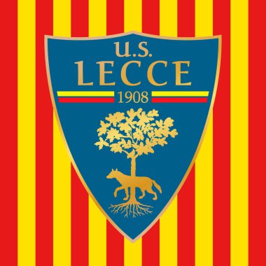 Lecce, Italy, April 2022 - Lecce U.S.. Football Club brand logo with red and yellow colors flag, illustration