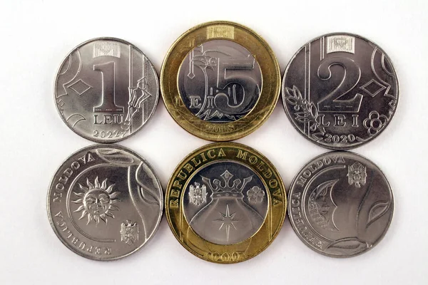 Moldova Coins Republic National Currency Pieces One Two Five Lei — Stockfoto