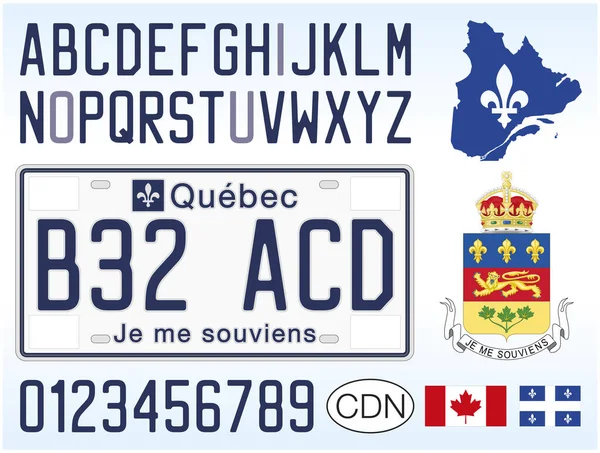 Quebec Araba Plakası Kanada Harfler Sayılar Semboller Vektör Illüstrasyonu — Stok Vektör
