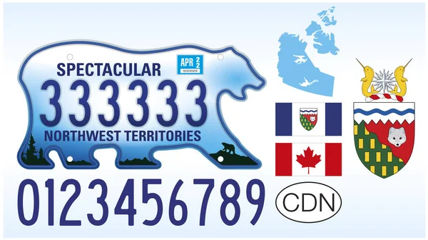 Northwest Territories Car License Plate Canada Letters Numbers Symbols Vector — Stock vektor