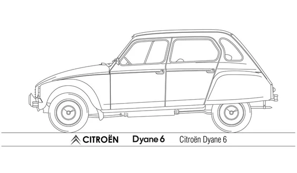 France Year 1970 Citroen Dyane Silhouette Outlined Drawing Vector Illustration — Vector de stock