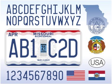 Missouri Eyaleti plaka kalıpları harf ve numaralarla, Amerika Birleşik Devletleri