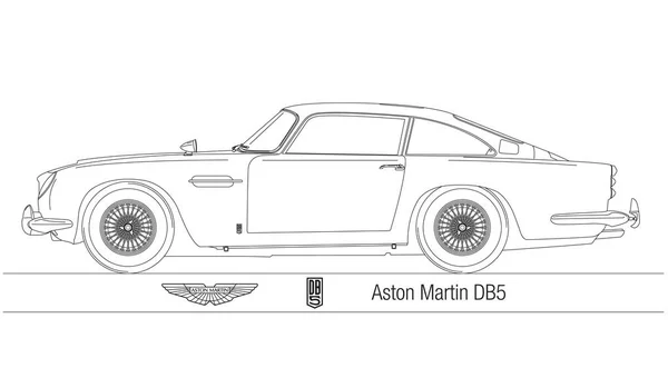 Aston Martin Db5 Vintage Car 1963 Silhouette Outlined Illustration — Stock Vector