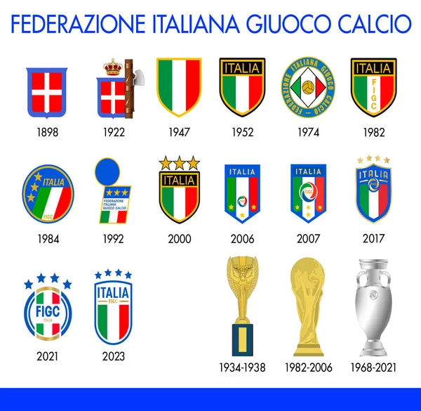 イタリア 年2022 イタリアサッカー連盟 歴史的なロゴやトロフィーは 歴史の中で優勝 ベクトルイラスト — ストックベクタ