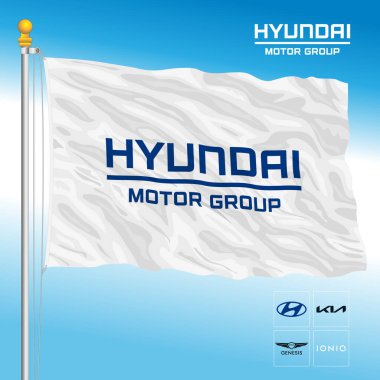 Flag of the Hyundai Motor Group automotive industrial logo and brand products, illustration