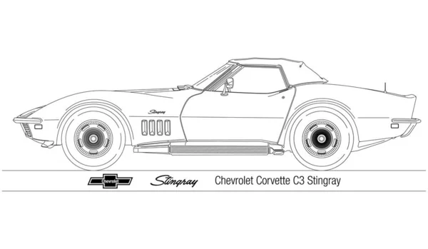Abd 2022 Yılı Corvette Singray Siluetinin Çizimi Klasik Araba 1969 — Stok Vektör