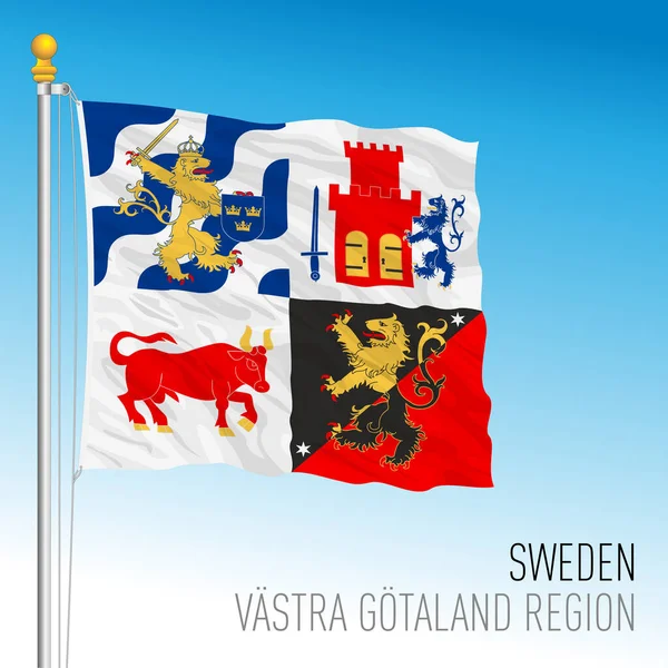 Vastra Gotaland County Regional Flag Kingdom Sweden Vector Illustration — Wektor stockowy