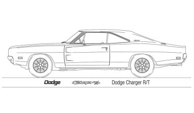 Dodge Charger RT vintage car, United States year 1969, vector illustration outlined