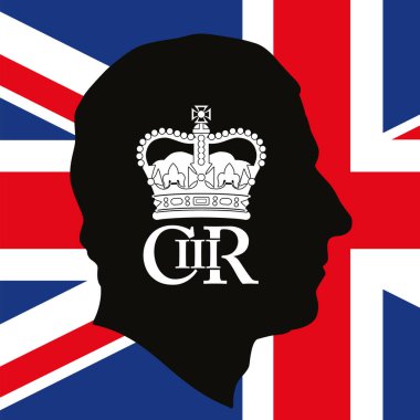 Charles III. Krallığın taç giyme töreni 2022, portre silüeti ve monogram, vektör illüstrasyonu