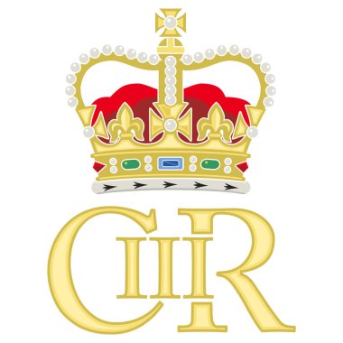Charles III. Krallığın Kralı, taç giyme töreni 2022, resim silüeti ve monogram, vektör illüstrasyonu
