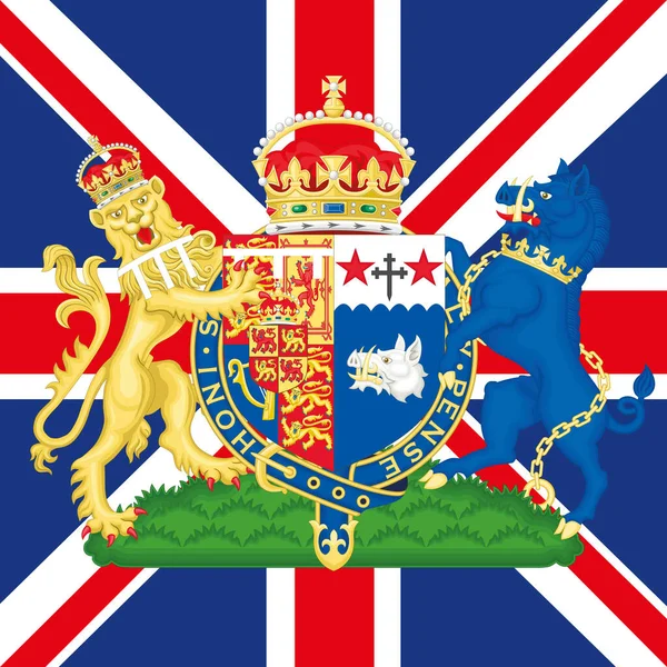 Camilla Wappen Auf Der Britischen Flagge Gemahlin Von König Charles — Stockvektor