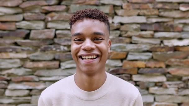 Portrait Happy Young Adult Ethnic Man Outdoor Millennial Hispanic Latin — Video