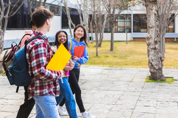 Διαφορετική Ομάδα Εφήβων Φίλων Μαθητών Που Περπατούν Μετά Μαθήματα Έξω — Φωτογραφία Αρχείου
