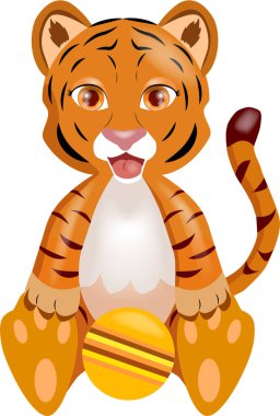 Tiger cub. Tiger cub on a white background. A kind tiger cub with a ball on a white background invites you to play ball with him.